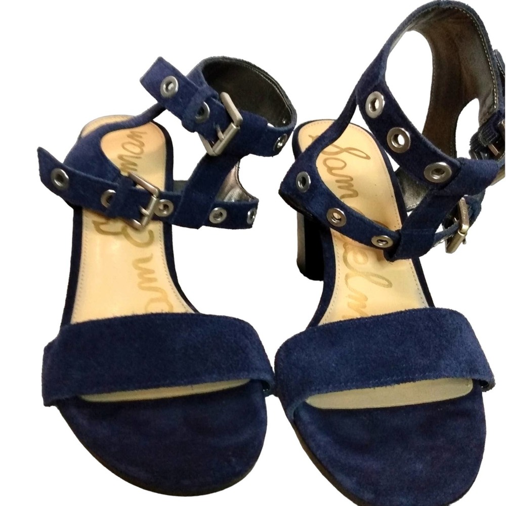 Sam Edelman Euda navy suede cage ankle block heel sandals size 8.5